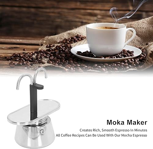Miniatura 9 de Olla Moka de acero inoxidable, estufa de 2 tazas, máquina de café con doble boquilla, fácil de operar, hacer café rápidamente, olla moka de 3.5