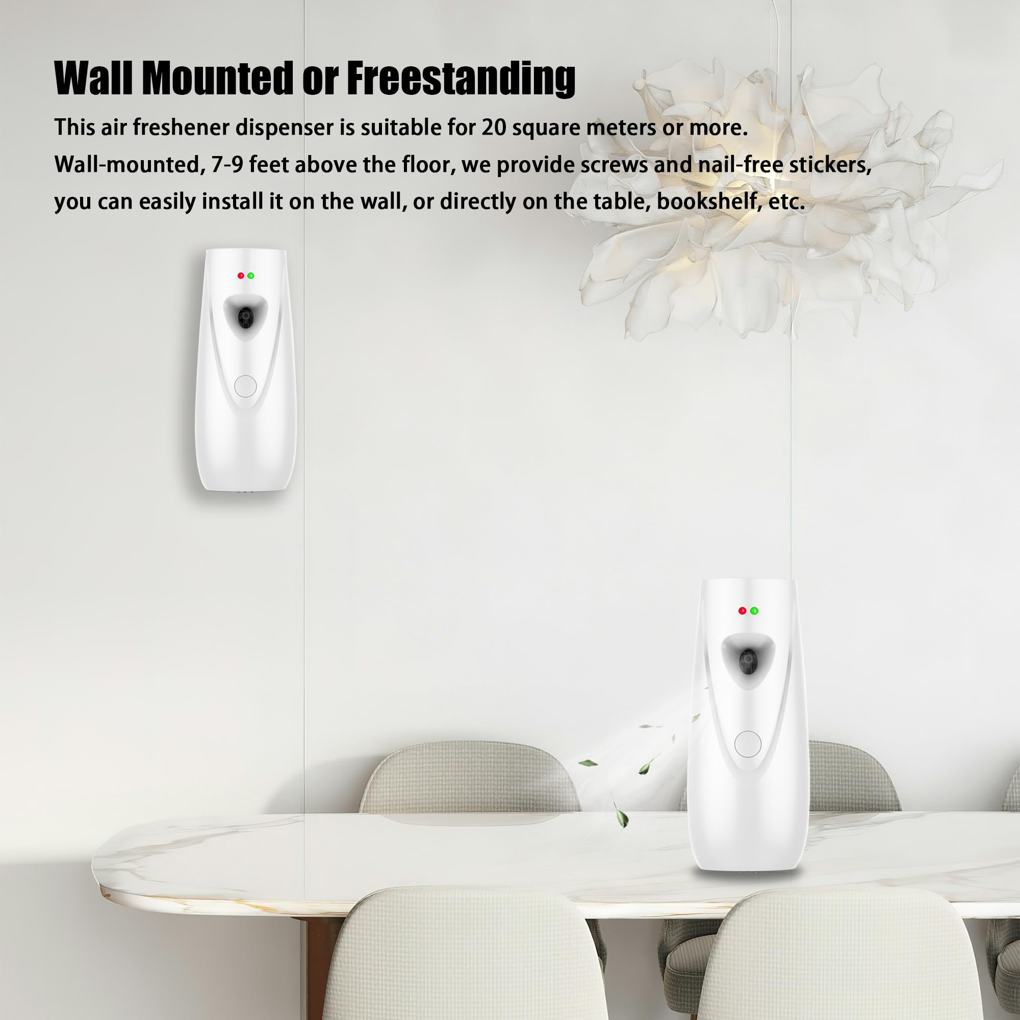 Dispenser automatico spray per deodorante per ambienti, confezione da 2, supporto per spruzzatore da parete o indipendente, impostazioni multiple di tempo, uso commerciale e domestico in bagno,