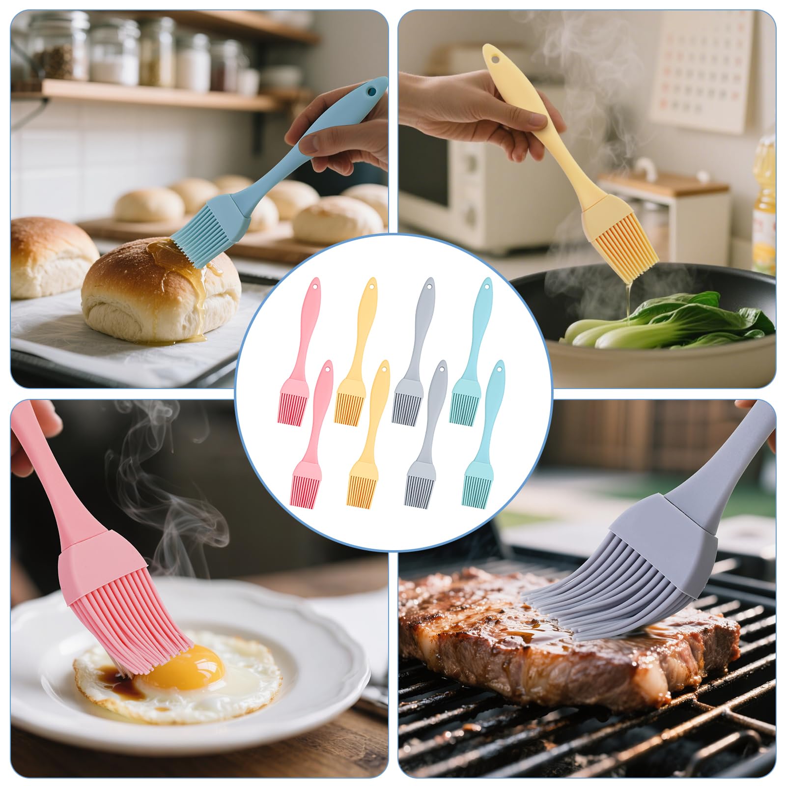 8 sztuk silikonowych pędzli do pieczenia, oleju, odporność na wysokie temperatury, do grilla, kuchni, zdejmowanych i łatwych do czyszczenia, wygodny uchwyt, do pieczenia, grillowania, gotowania