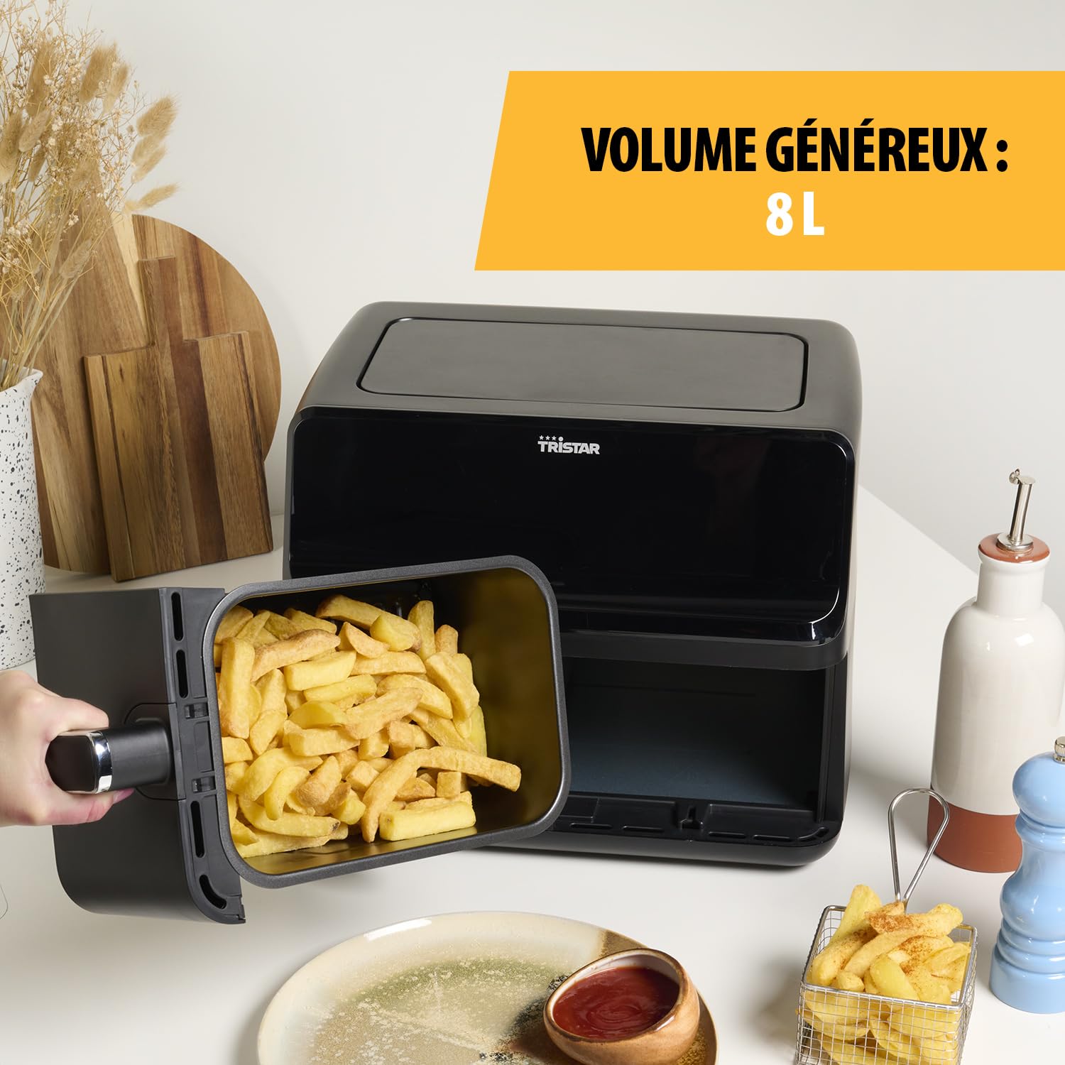 Tristar Airfryer Double Panier - Capacité 2 x 4 L - 2700 W - 8 programmes - Température réglable par panier, Noire