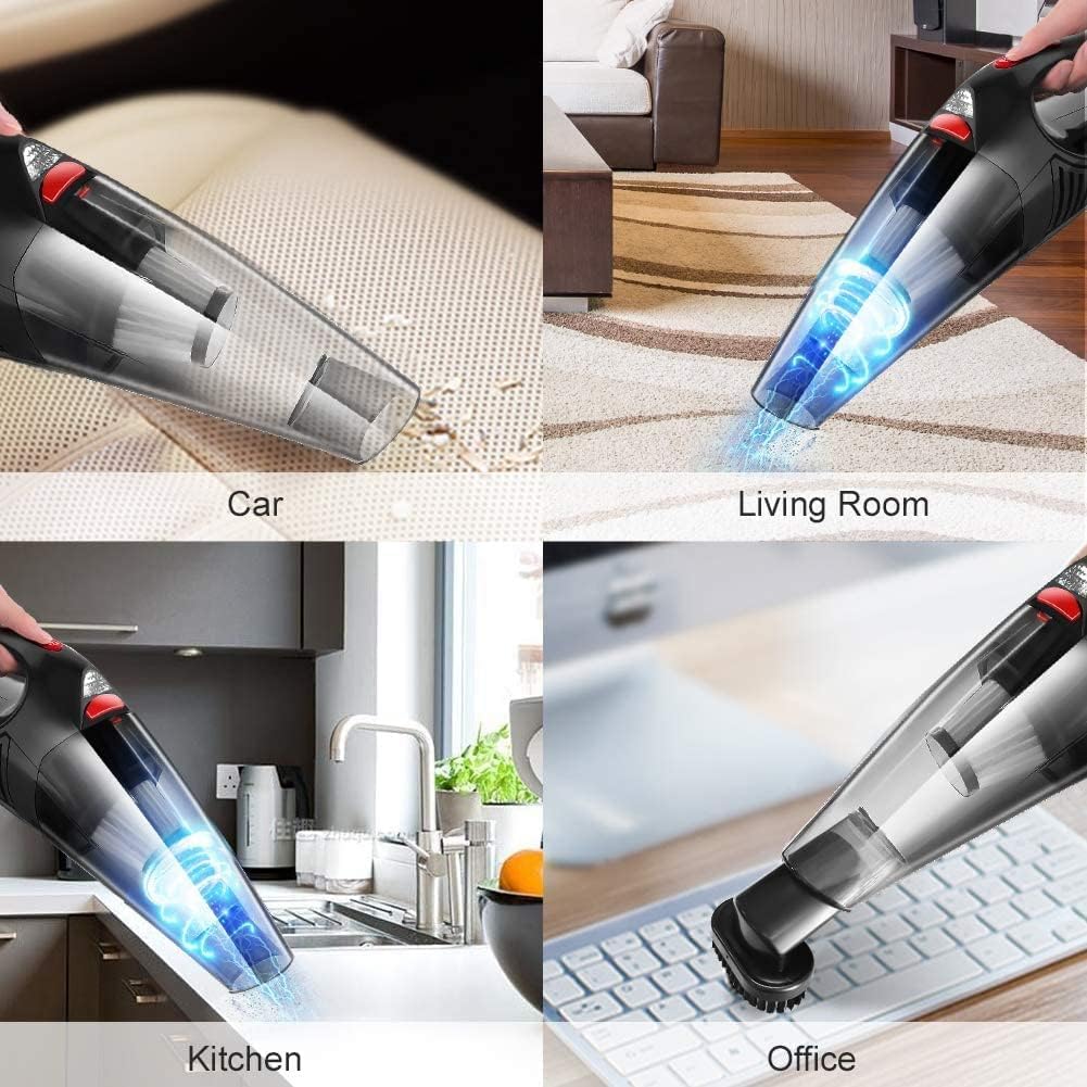 RIKIN Aspirador de Mano Partes de Aspirador de Coche 8500PA 120W portátil Potente inalámbrico Coche Aspirador con luz LED con Filtro HEPA de Acero Inoxidable