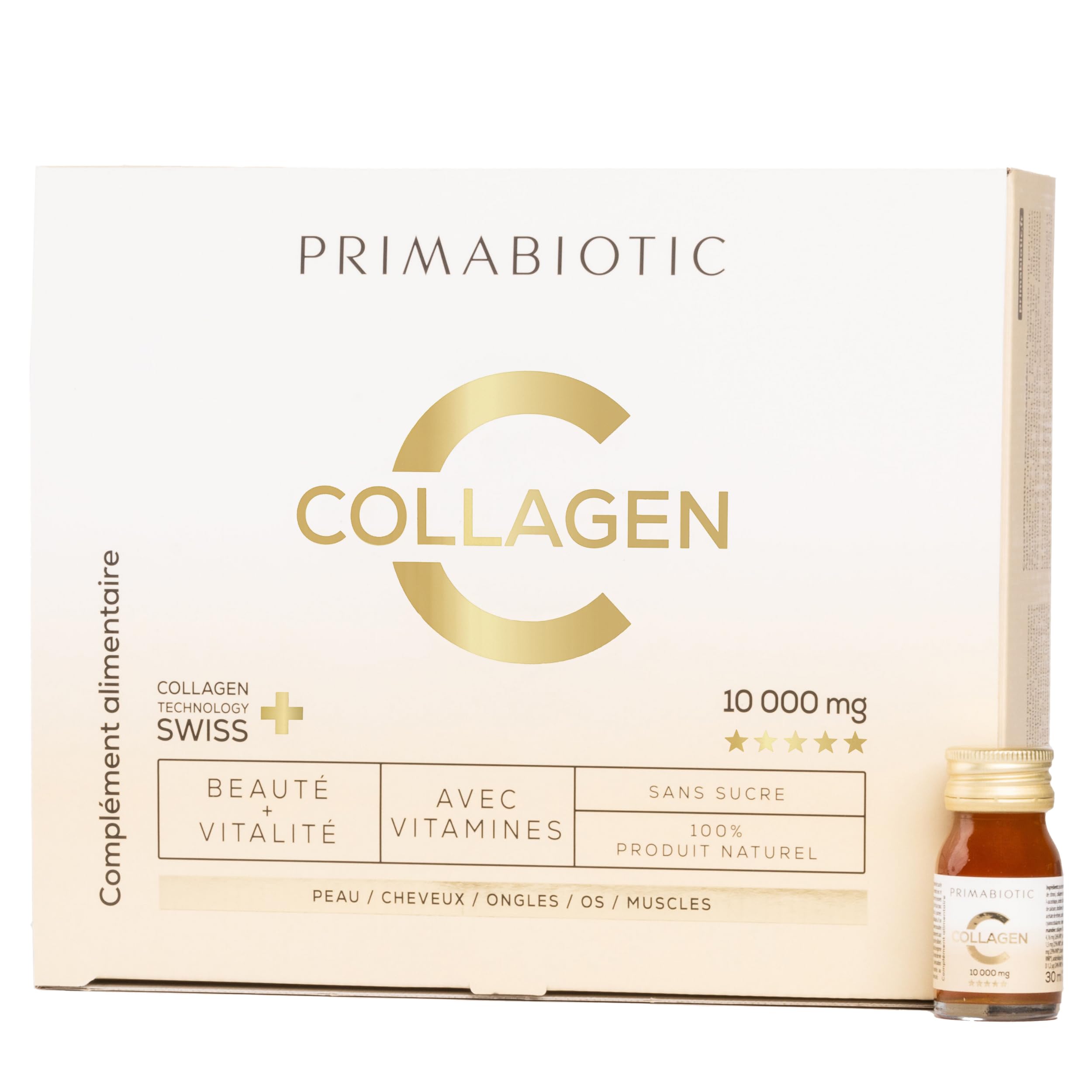 Collagène à Boire – Primabiotic Collagen 10 000 mg | 30 Flacons de 30 ml (900 ml) | Complément Boisson Premium pour la Beauté | Soutien pour la Peau, les Cheveux et les Articulations