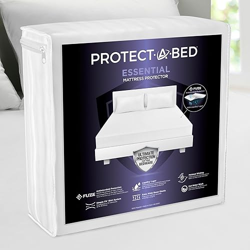 Protect-A-Bed Essential - Protector de colchón tamaño matrimonial, resistente al polvo, a los ácaros, sin ruido y a los olores, parte superior 100%