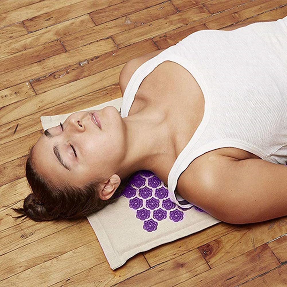 Tappetino per agopressione e set di cuscini per collo, piedi e schiena, tappetino da yoga con punti di pressione per massaggio profondo dei tessuti