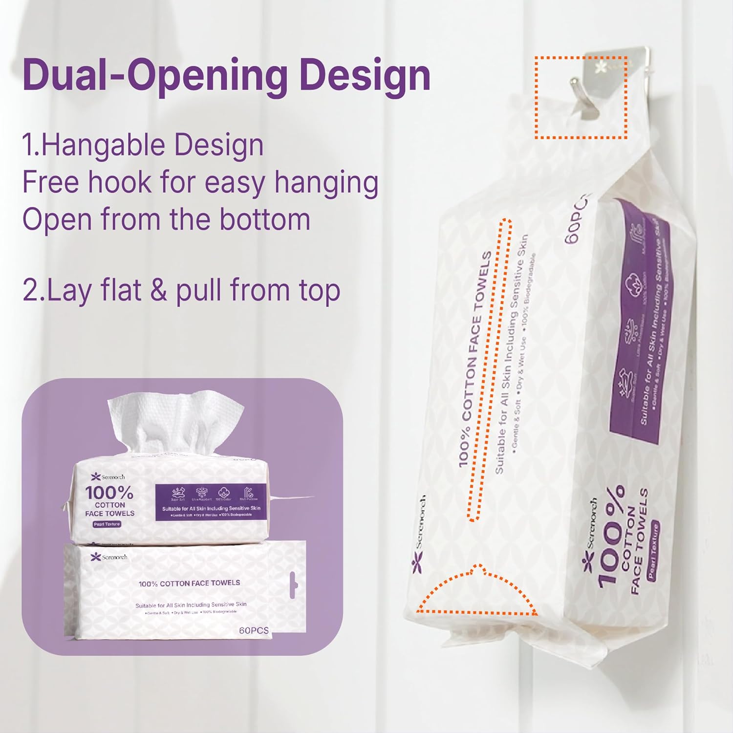 100% Cotton Disposable Face Towels 120 Count, Soft Cotton Tissue for Sensitive Skin, Makeup Remover Dry Wipes, Lint Free Facial Cleansing Cloths for Baby & Adult, Hanging Bag - Image 6