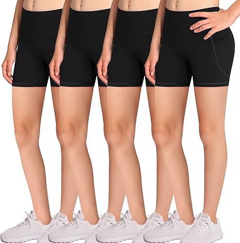 Pantalones cortos de ciclismo de voleibol para niñas, pantalones cortos de compresión de elastano con bolsillos para niños, baile, yoga y atletismo