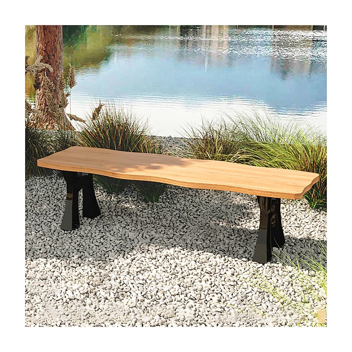 Banc de jardin 150cm en bois et métal sans dossier pour terrasse et patio