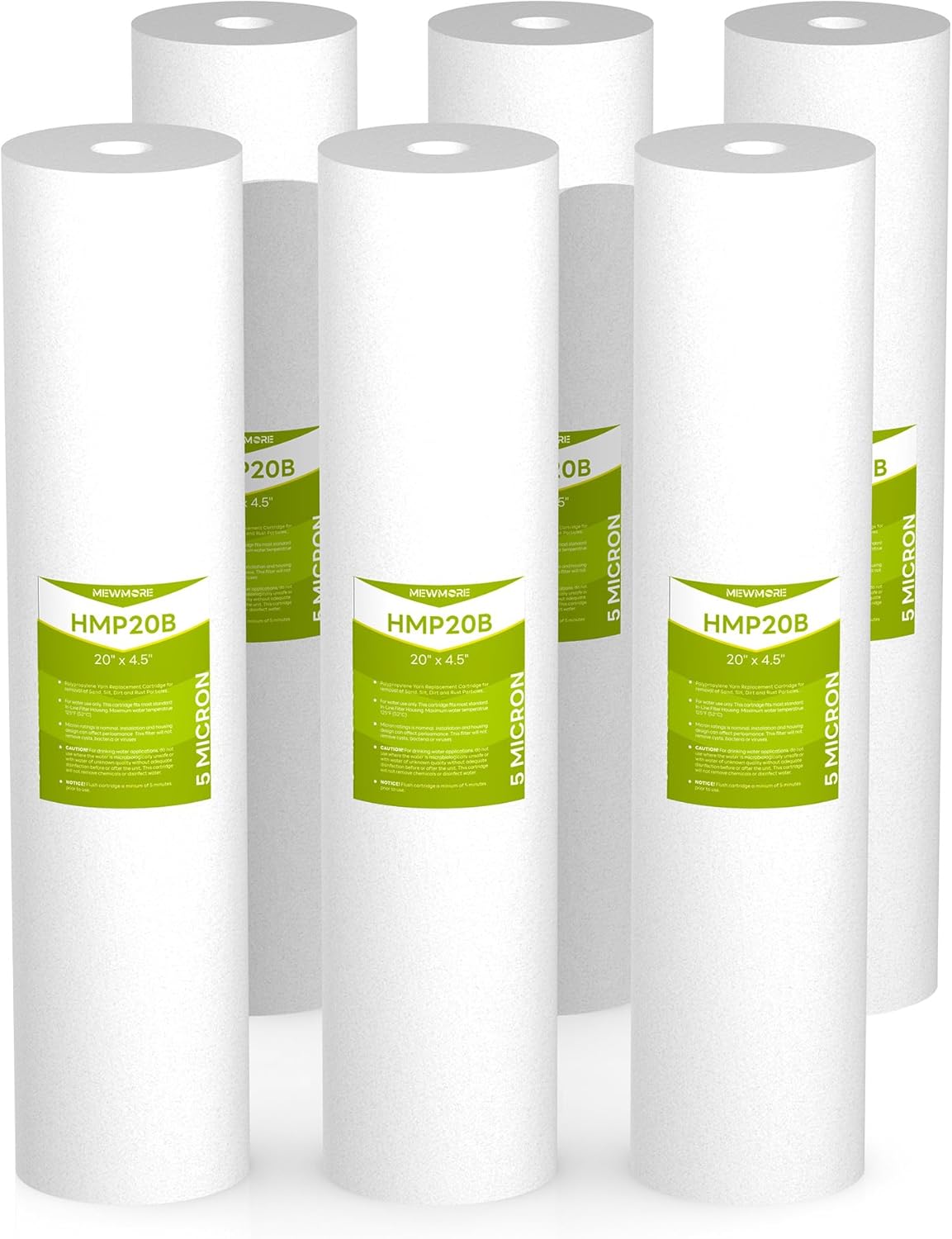 20 Micron Whole House Water Filter Cartridge, Sediment Filters for Well Water, Universal Replacement for Any 20 inch Big Housings - 20" x 4.5" Cartridges - Pack of 6