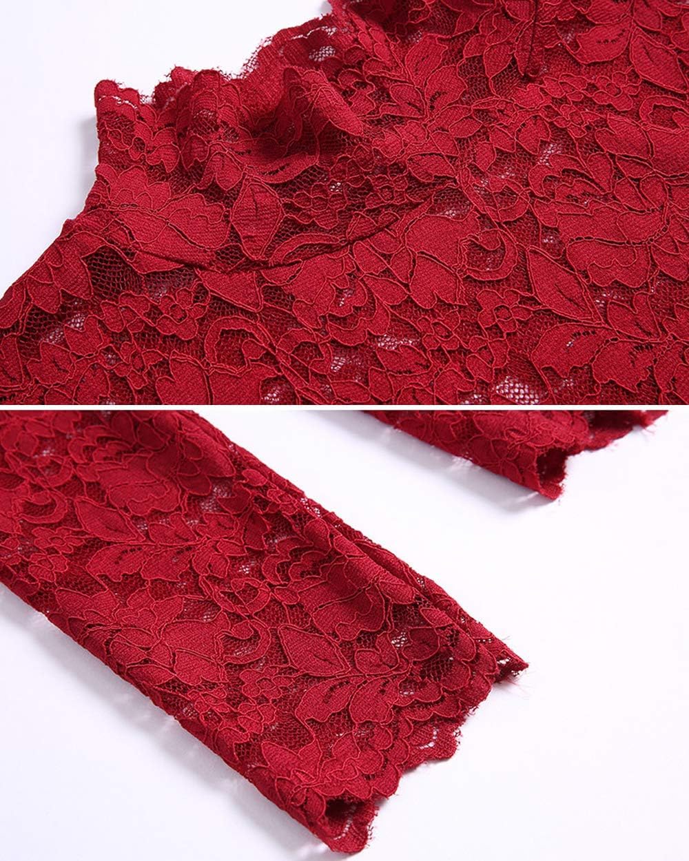 Women's Floral Lace Top Sexy Long Sleeve Mock Neck Casual Shirt Going Out Blouse - Image 6