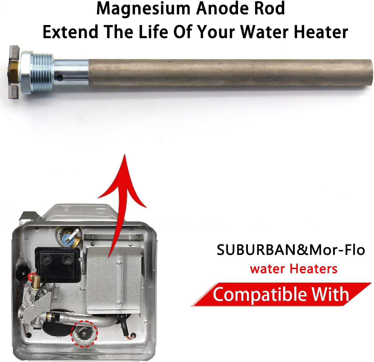 2 Pack RV Water Heater Anode Rod - 9.25" x 3/4" NPT - Compatible Suburban 233514, 232767 Anode Rod