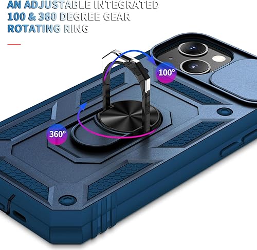 Miniatura 7 de Fetrim Funda para iPhone 13, Funda de teléfono con soporte de anillo de rotación para Apple iPhone 13 - Azul