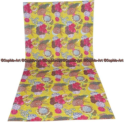 Miniatura 8 de Sophia-Art Colcha reversible de frutas indias para cama individualking con patrón Gudri de algodón puro estilo Kantha, colcha decorativa con