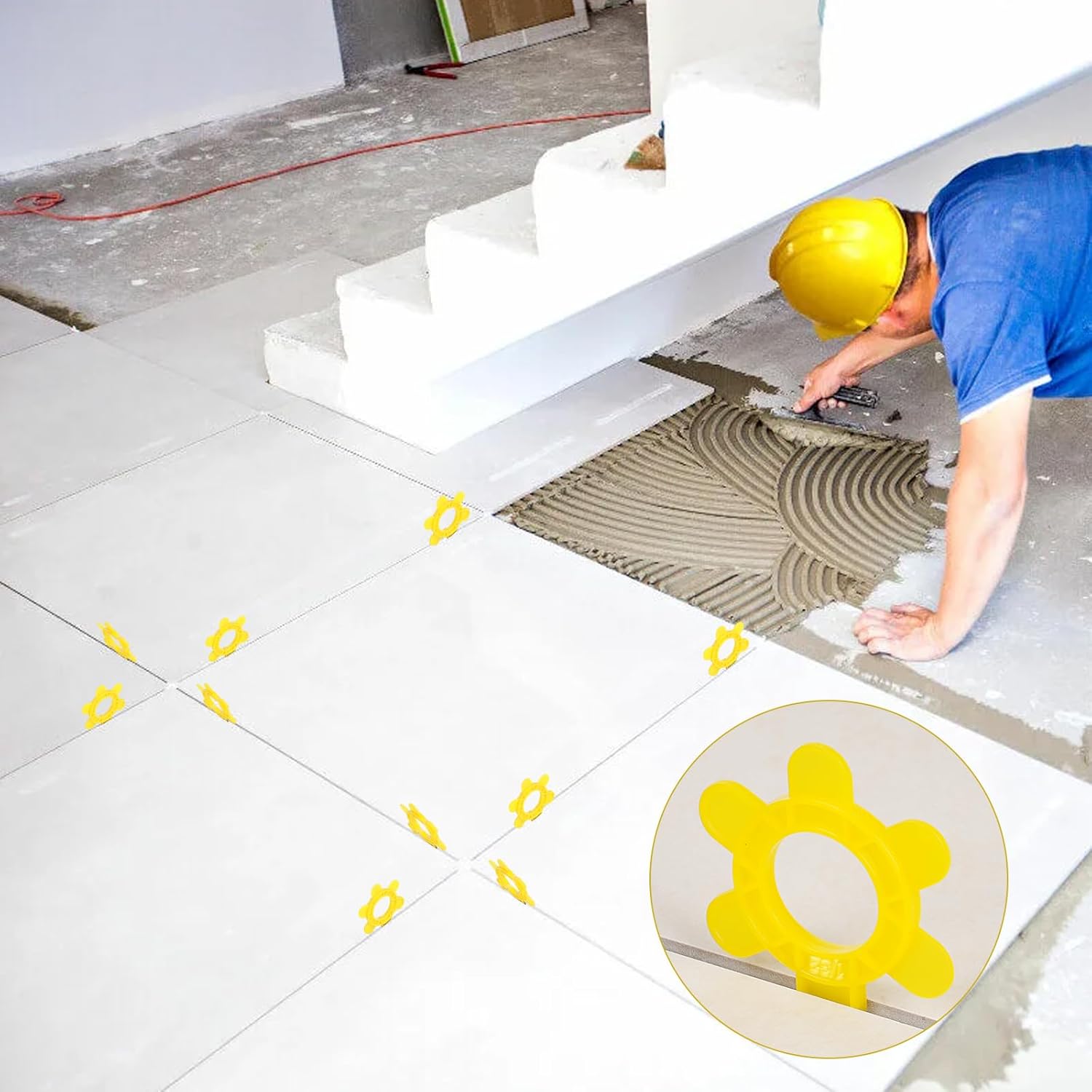 200 Pcs 6-in-1 Hexagon Tile Spacers 1–5mm Reusable Large 2.64 inch Plastic Tile Leveling Shims, Colour Coded Gap Clips for Wall & Floor Tiling, Fast Removal (Yellow)