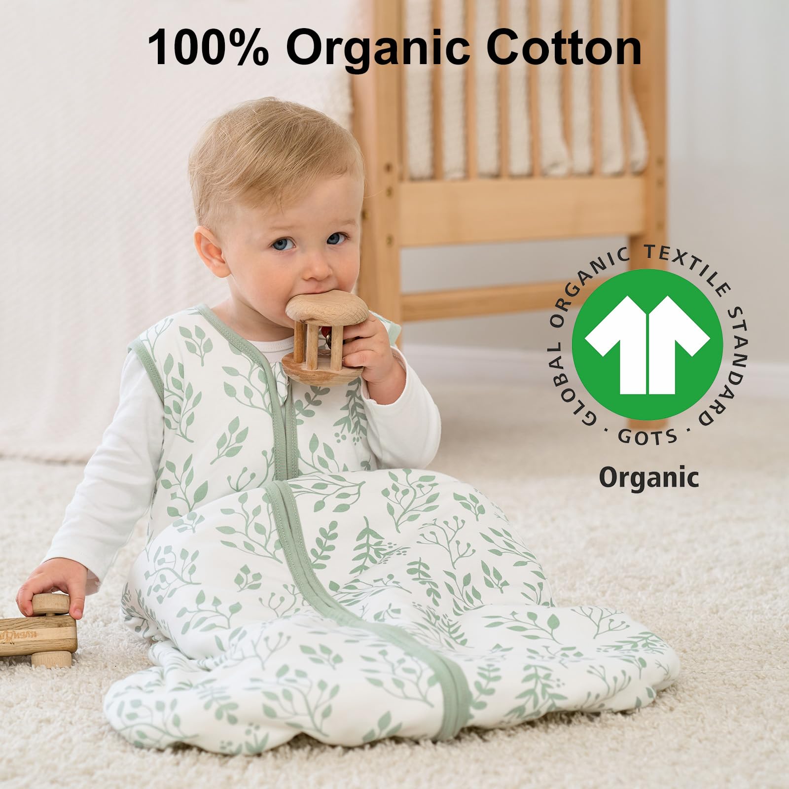 Yoofoss Saco de Dormir para Bébé 1.5 TOG Algodón Todo el año Primavera Otoño Dormir para Unisex Niñas Niños 0-6 Meses Saco de Dormir 67 cm- Hojas
