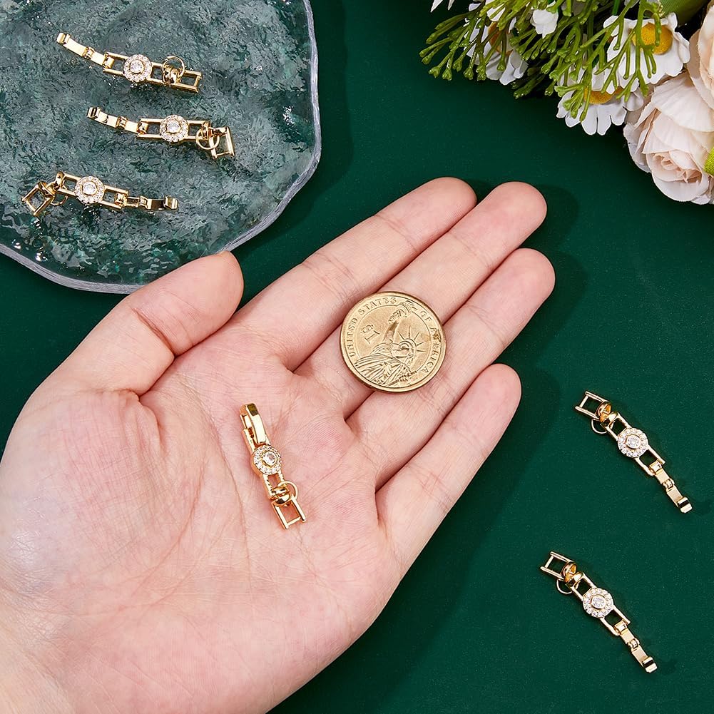 DICOSMETIC 6Pcs Foldover Extension Jewelry Clasps Cubic Zirconia Jewelry Extender Clasps Real 18K Gold Plated Brass Necklace Clasp Small Fold Over Clasp for DIY Bracelet Making - Image 3