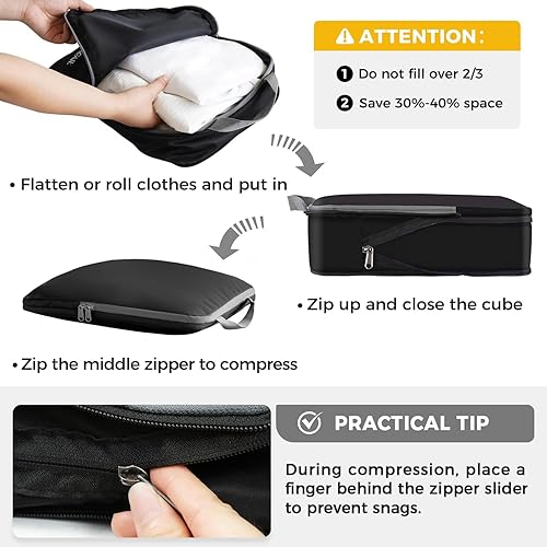 Miniatura 4 de BAGAIL - Organizadores de equipaje de compresión expandibles para accesorios de viaje, juegos de 4, 5 y 6 unidades, Negro