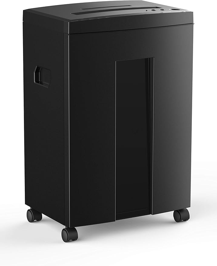 Heavy Duty Paper Shredder - Micro-Cut P-4 Security, 12 Sheet Capacity, Auto Reverse, 10 Min Run Time, 5.3 Gallon Bin
