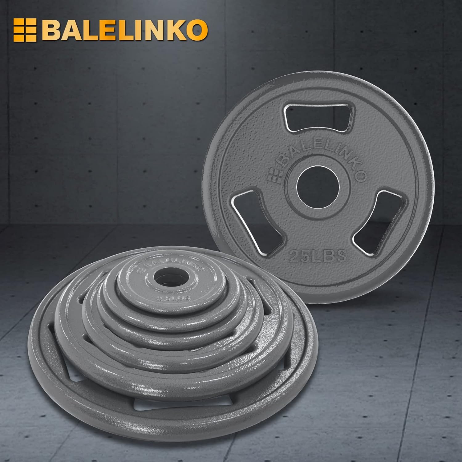 Balelinko Cast Iron 2-Inch Olympic Grip Plate Weight Plate for Strength Training, Weightlifting and Crossfit in Pair, 25LB, Gray