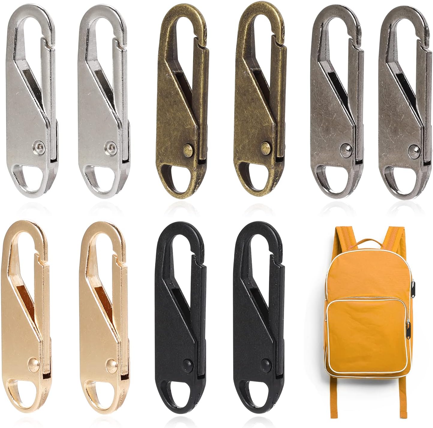 10 Pcs Detachable Zipper Pull Zipper Pull Tab Slider Heads Replacement Metal Zipper Puller Universal Zipper Repair Kit for Luggage Jackets Backpacks Purse Coat