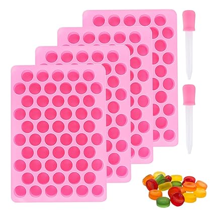 4pcs Gummy Bear Molds, Silicone Candy Molds Mini Size Chocolate Gummy Molds with 2 Droppers for Gummy Bear Candy(Pink)