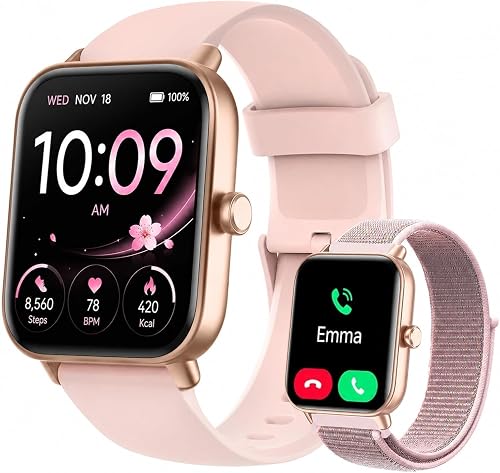 Quican Smart Watches for Women, Compatible for iPhone & Android | Fitness Tracker Watch with Alexa & Calling, Heart Rate Sleep Monitor, Waterproof, Gifts for Women,1.8 Inches Light Pink