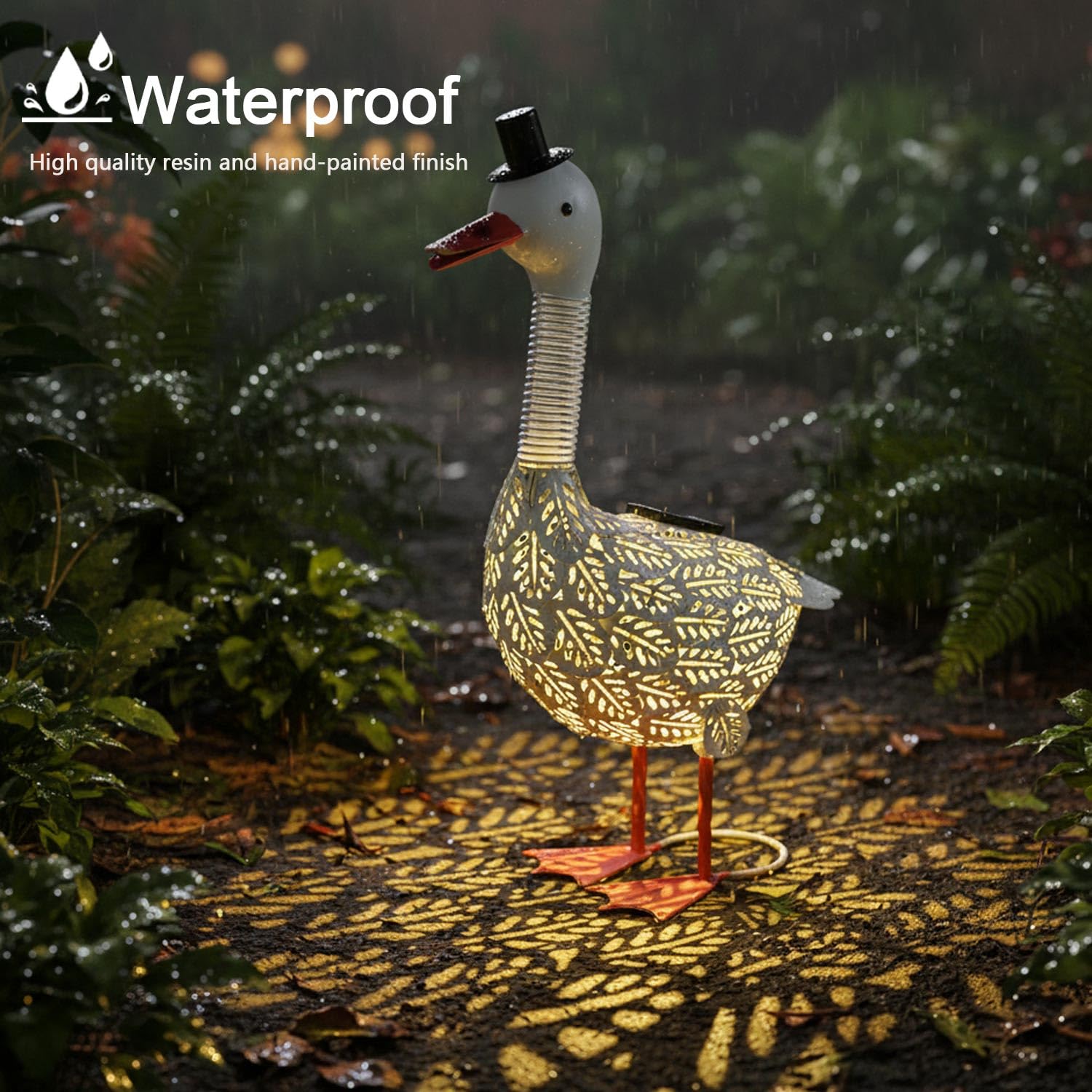 Statue de jardin d'oie en métal solaire - 50,8 cm de haut - Décoration de jardin pour l'extérieur - Figurine d'oie pour terrasse, porche, cour, pelouse, cadeau d'oie de jardin