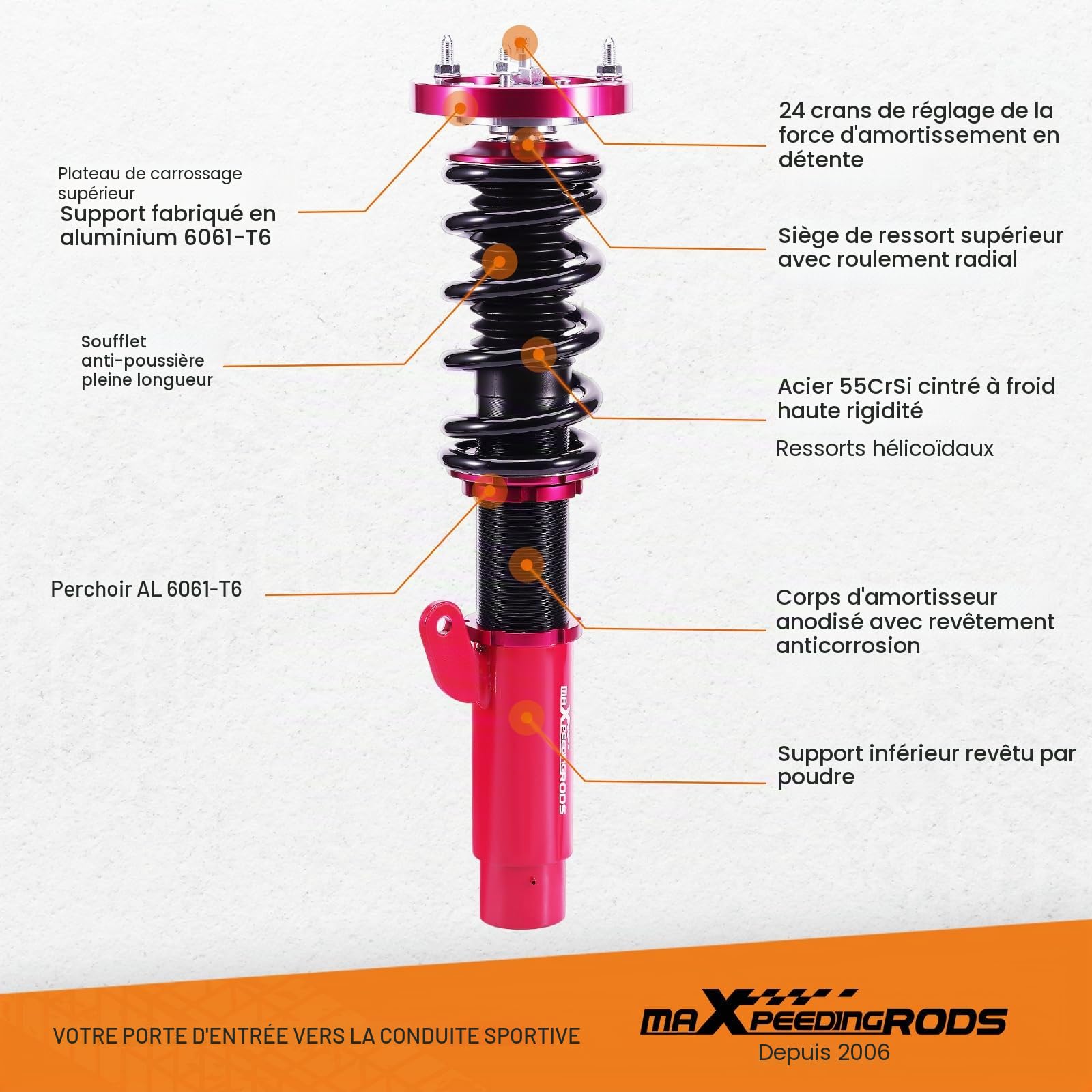 maXpeedingrods Réglable Amortisseurs Combinés Filetés pour BMW SÉRIE 3 E46 Coilover Suspension