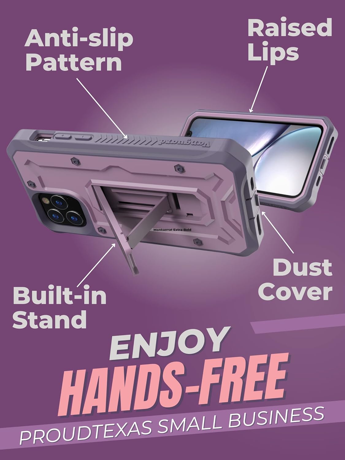 CaseBorne ArmadilloTek V Compatible with iPhone 13 Pro Case - [Up to 21 Feet Drop Proof] - Military Grade Full Body Heavy Duty with Built-in Screen Protector and Kickstand - Purple