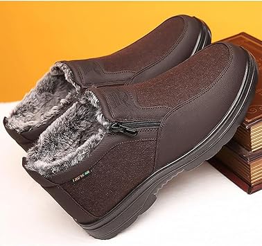 Men's Orthopedic Warm Snow Boots Waterproof Non-Slip Winter Fleece Shoes, Winter Waterproof Fur Lined Boots with Side Zip