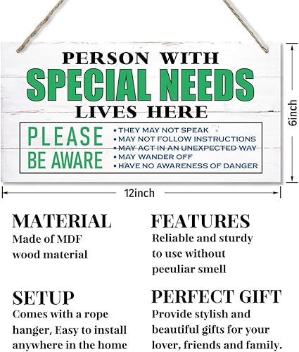 Miniatura 2 de Letrero de madera colgante con texto en inglés "Person with Special Needs Lives Here", letrero de madera impresa para pared, letrero de