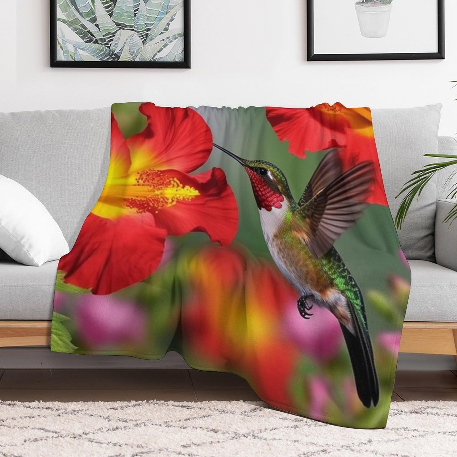 Couverture polaire en flanelle colibri 127x152 cm douce pour canapé et lit