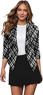 Hybrid & Company Women's Casual Work Office Blazer Jacket Open Front Shawl with 3/4 Scrunch Sleeves