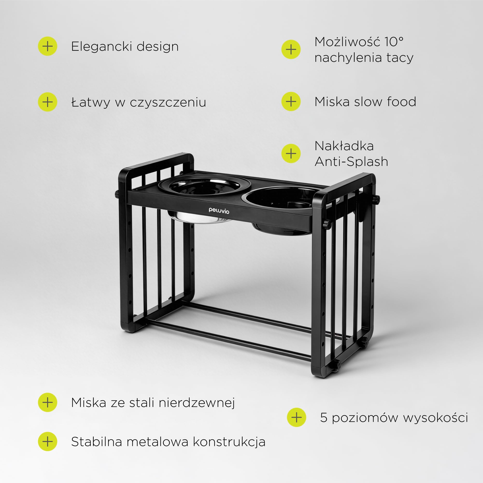 Peluvio Levee Podwyższona miska na karmę dla psa z regulacją wysokości, 5 stopni z nachyleniem 10° dla naturalnej postawy jedzenia, metalowy stojak na miskę, 1100 ml, miska na wodę 1450 ml z funkcją