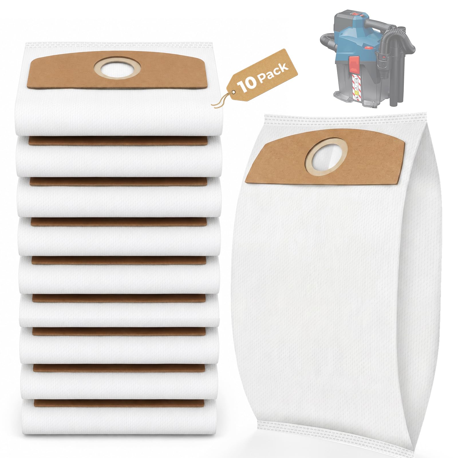 10 sacchetti filtro in tessuto non tessuto 2.889-155.0 compatibili con Bosch PRO GAS18V-6LS