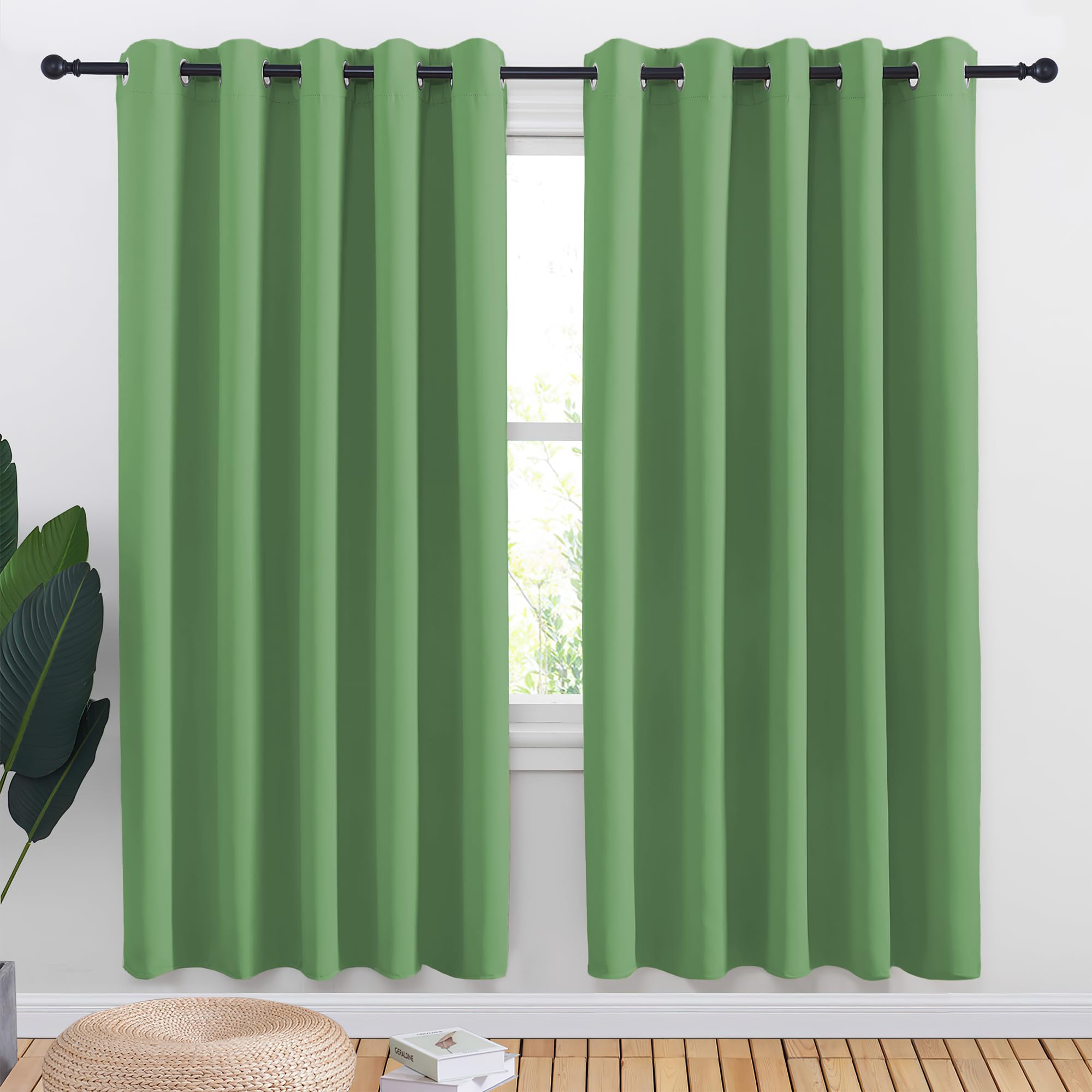 NICETOWN Bedroom Curtains Blackout Drapery Panels, 2 Panels, 70 x 72 inches, Forest Green, Three Pass Microfiber Thermal Insulated Solid Ring Top Blackout Window Curtains/Drapes