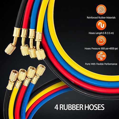 Miniatura 7 de Juego de bomba de vacío de CA de 4.5 CFM y calibrador, para sistemas Mini SplitHVACAuto, kit de manómetro compatible con R134a R22 R410a, con