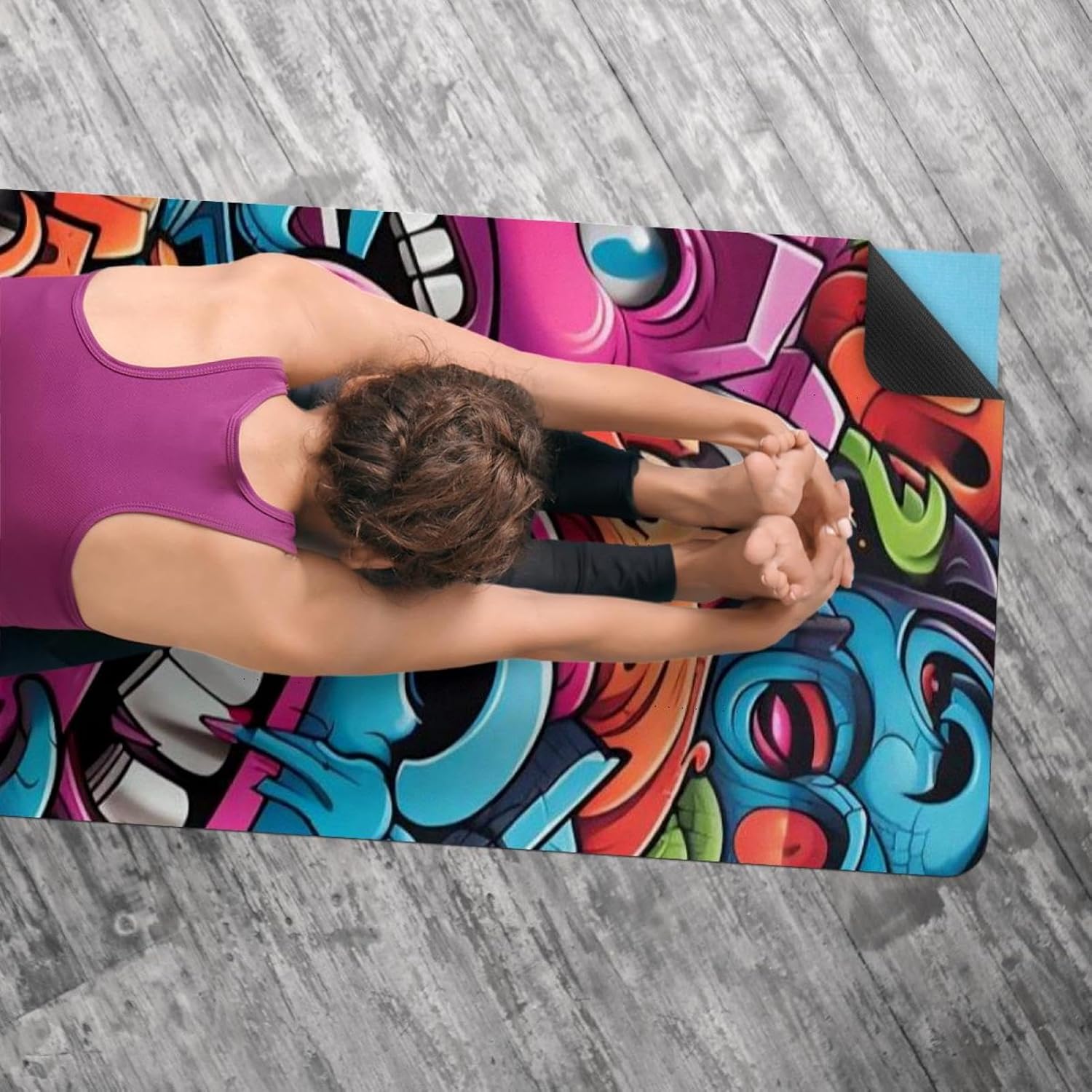 Yoga Towel, Colorful Graffiti Pattern Non Slip Sweat Absorbent Hot Yoga Mat Towel for Hot Yoga, Pilates and Fitness - 72.8" x 26.8"