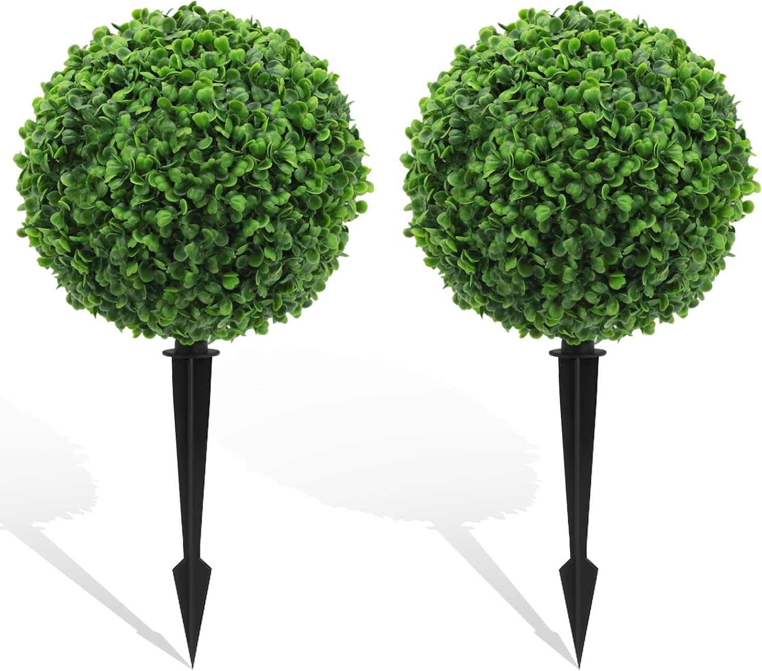 Set of 2 Artificial Topiary Boxwood Ball Trees 18'' Faux Cypress Plants with Ground Spike Evergreen Artificial Bushes for Front Porch Garden Balcony Front Door UV Protection Fade Resistant