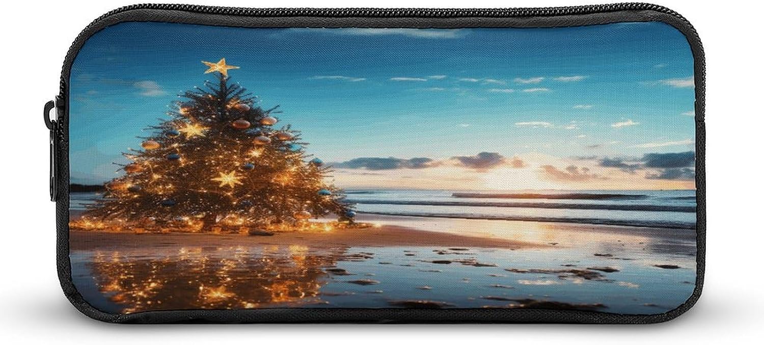 Christmas Tree on The Beach Makeup Bag Toiletry Bag Cosmetic Bag
