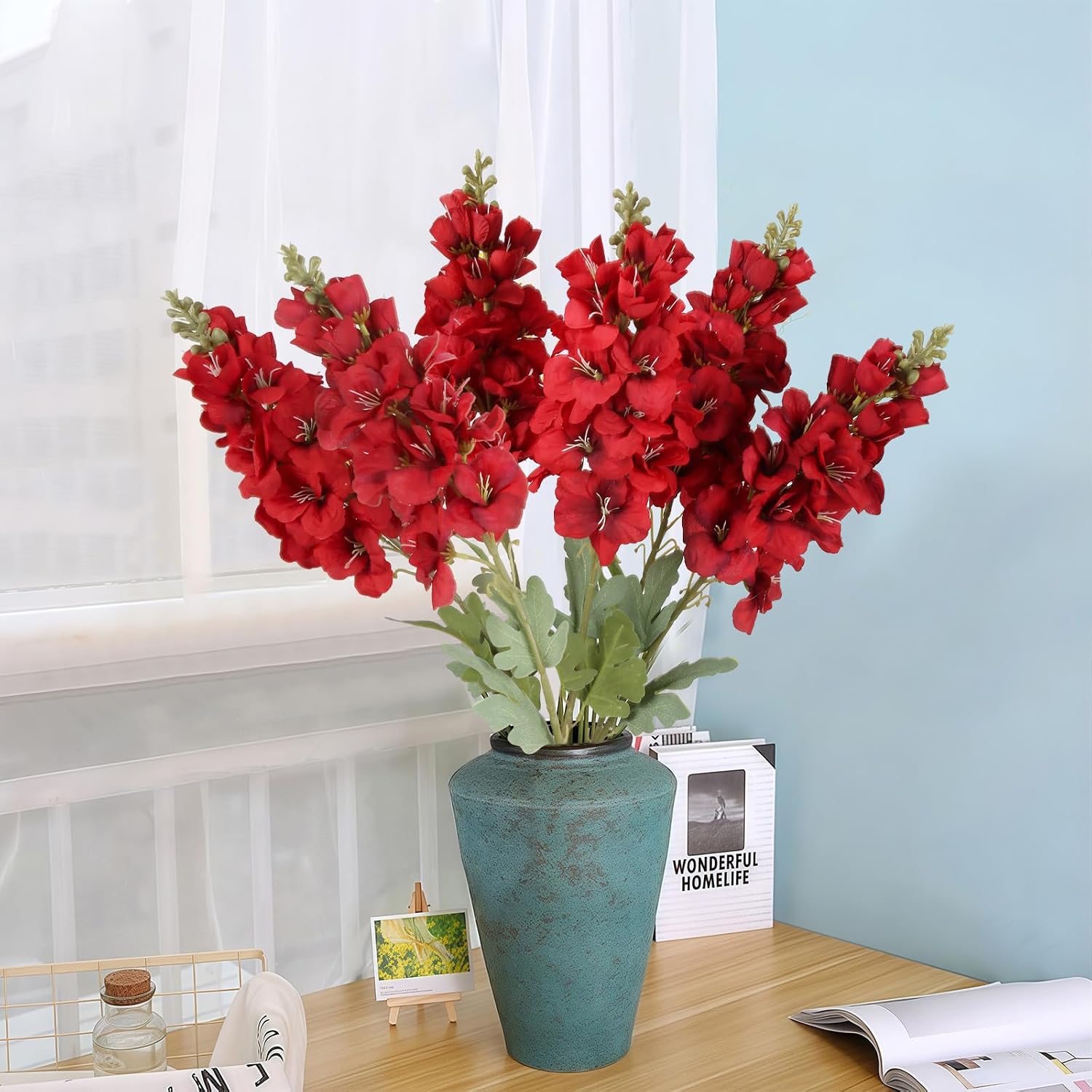 6PCS Red Gladiolus Artificial Flowers 33.5in Long Stem Fake Silk Flowers Faux Gladiolus for Tall Vases Wedding Home Party Centerpieces Table Decorations Floral Arrangements (Red)