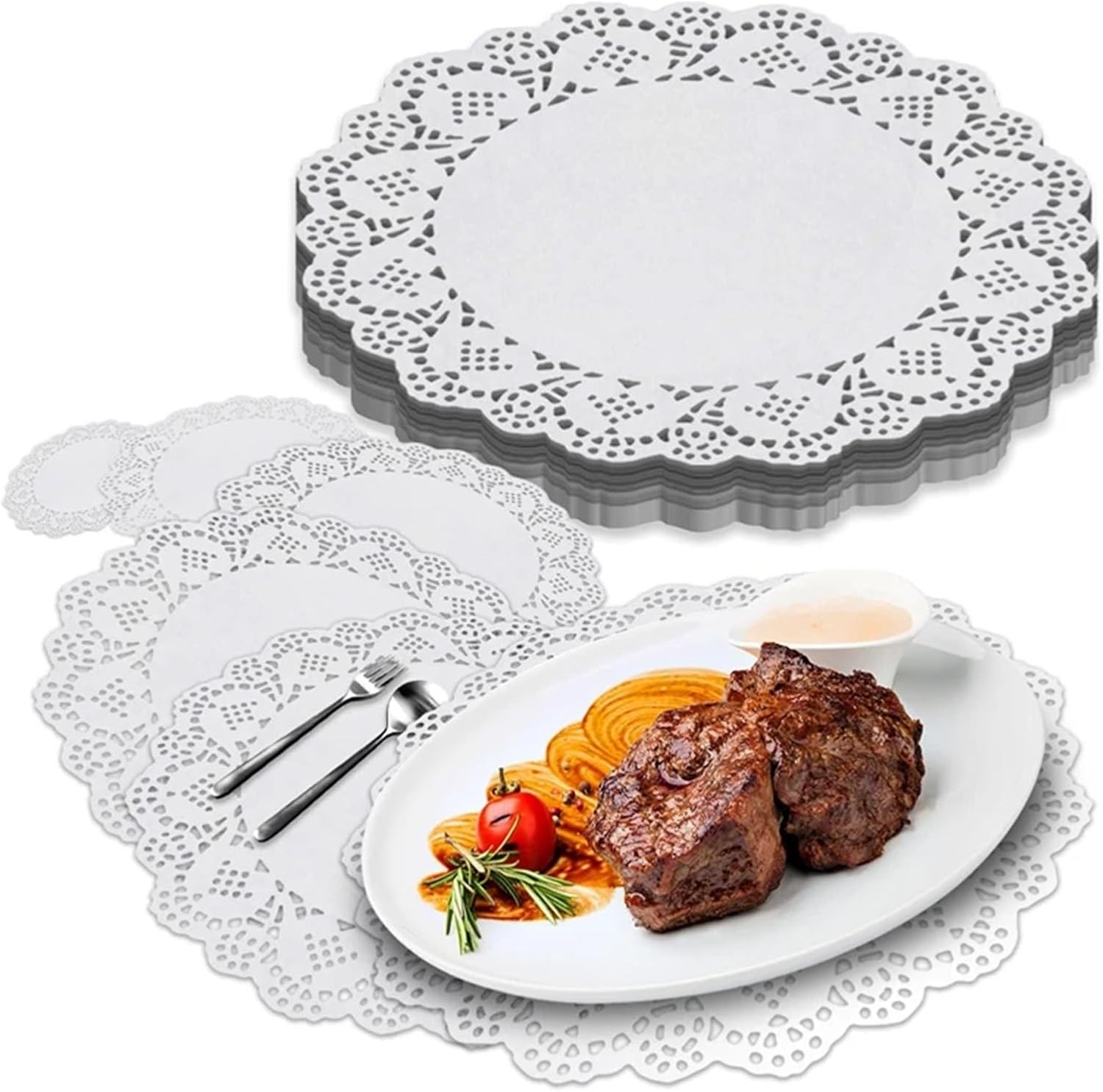 Disposable Doilies Disposable Lace Paper Doilies for Tables Round Paper Placemats Bulk for Cakes Desserts Paper Placemats for Tables Wedding Party for Table, Food(M)