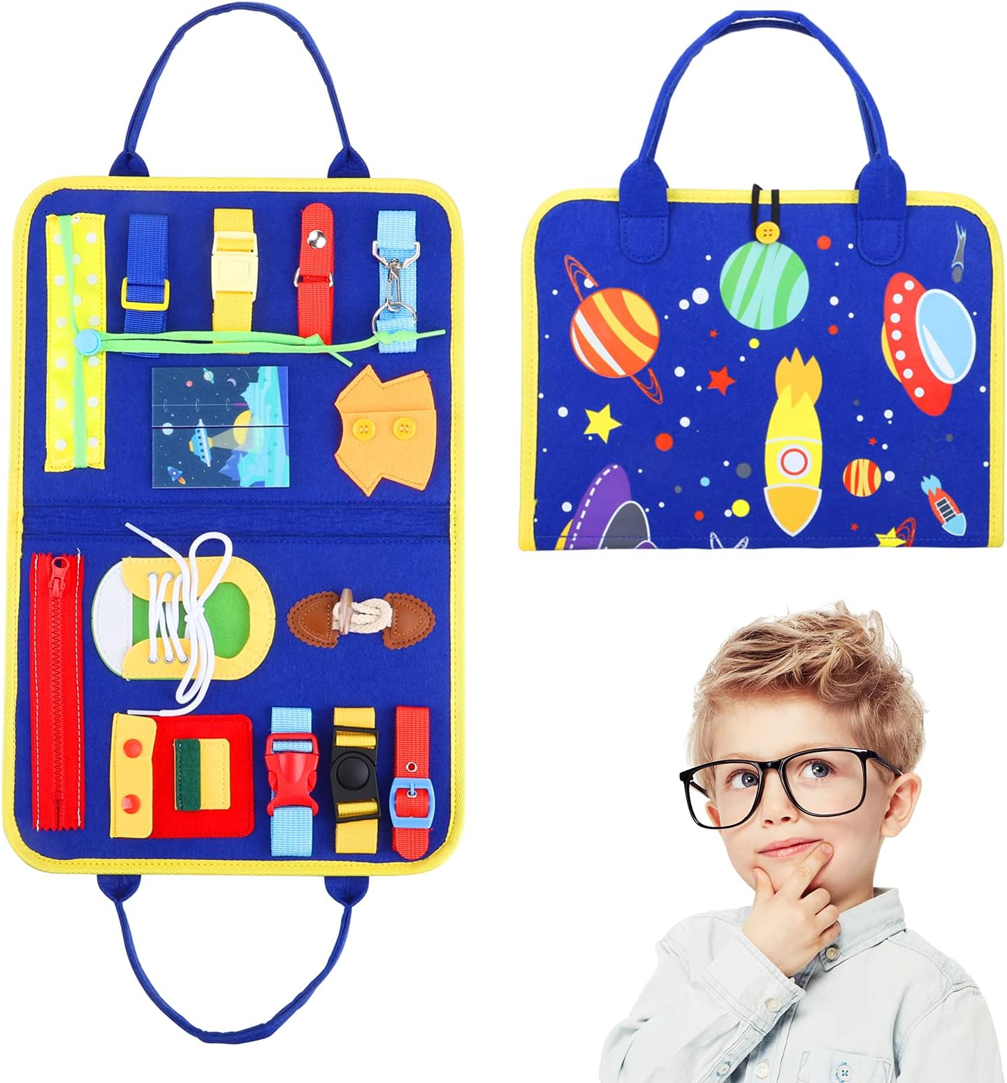 Busy Board Montessori Toys, CEILIWEN Busy Board for Toddlers, Sensory Toys, Activity Board, Travelling Toys, Toddler Zip Toy for Kids Activities, Busy Board for Boy & Girl