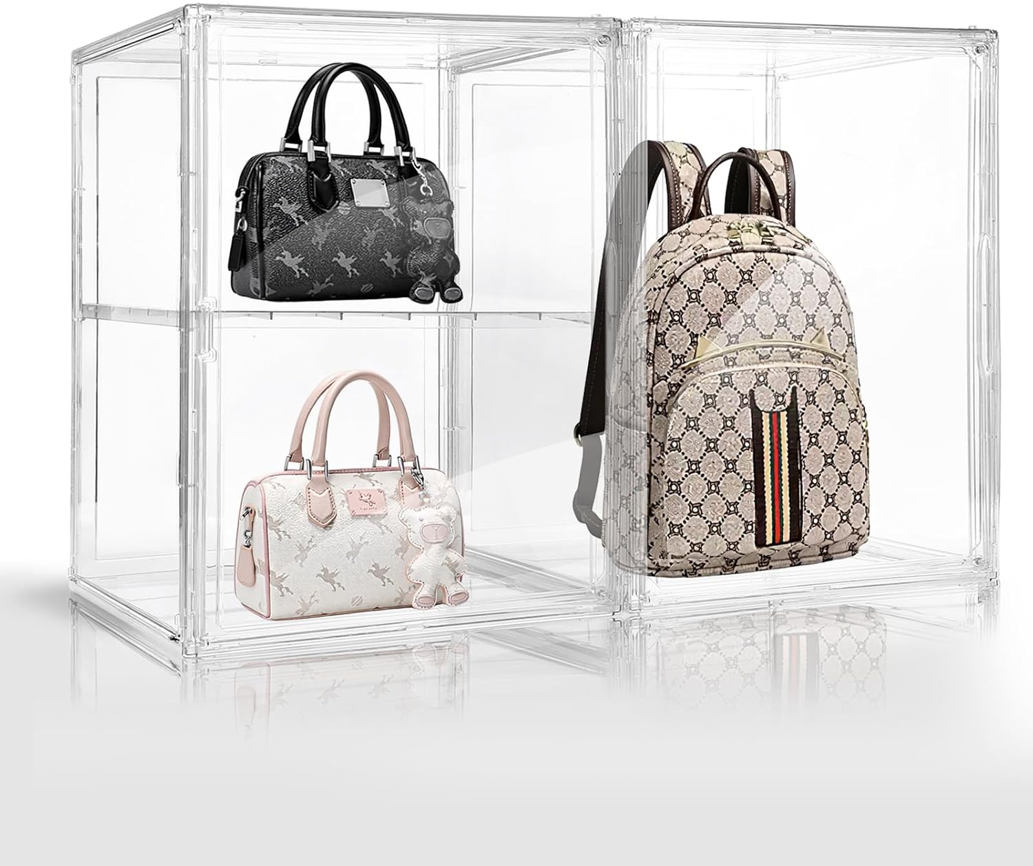 2 Pack Purse Organizer for Closet,Acrylic Display Box for Handbag Organizer,Multi-Layered Storage Box Handbag Storage with Magnetic Doors Suitable for Collectible Handbags Knapsack