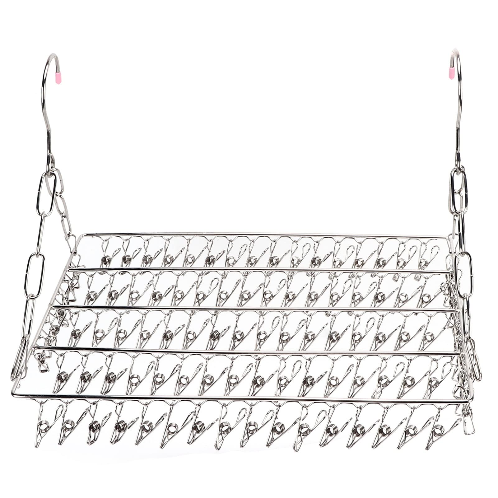 Laundry Drying Rack Stainless Steel Multifunctional Hanging Silver Clothes Drying Rack for Hanging Clothes Towels Socks (100 Clips)