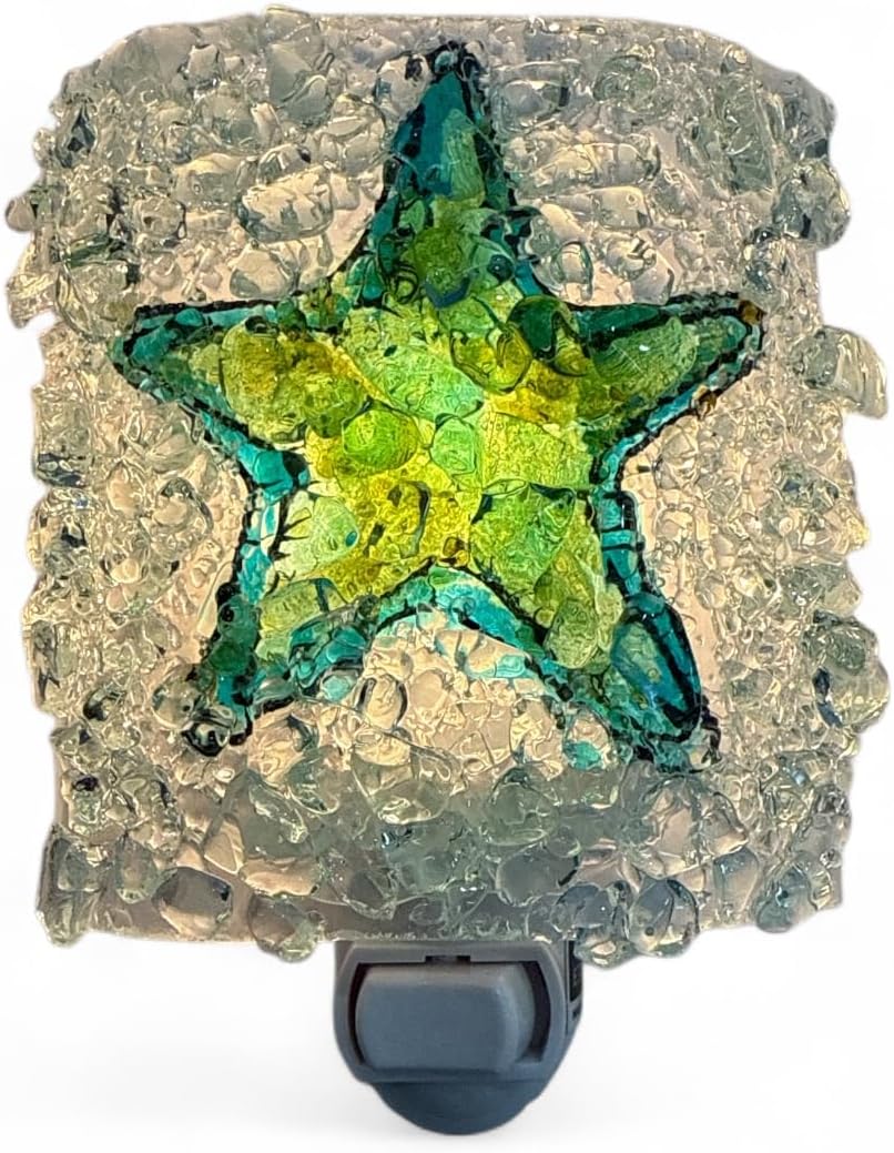 Starfish Shell Recycled Bottle Glass Night Light Nightlight Unique Island Beach Lighting Decor