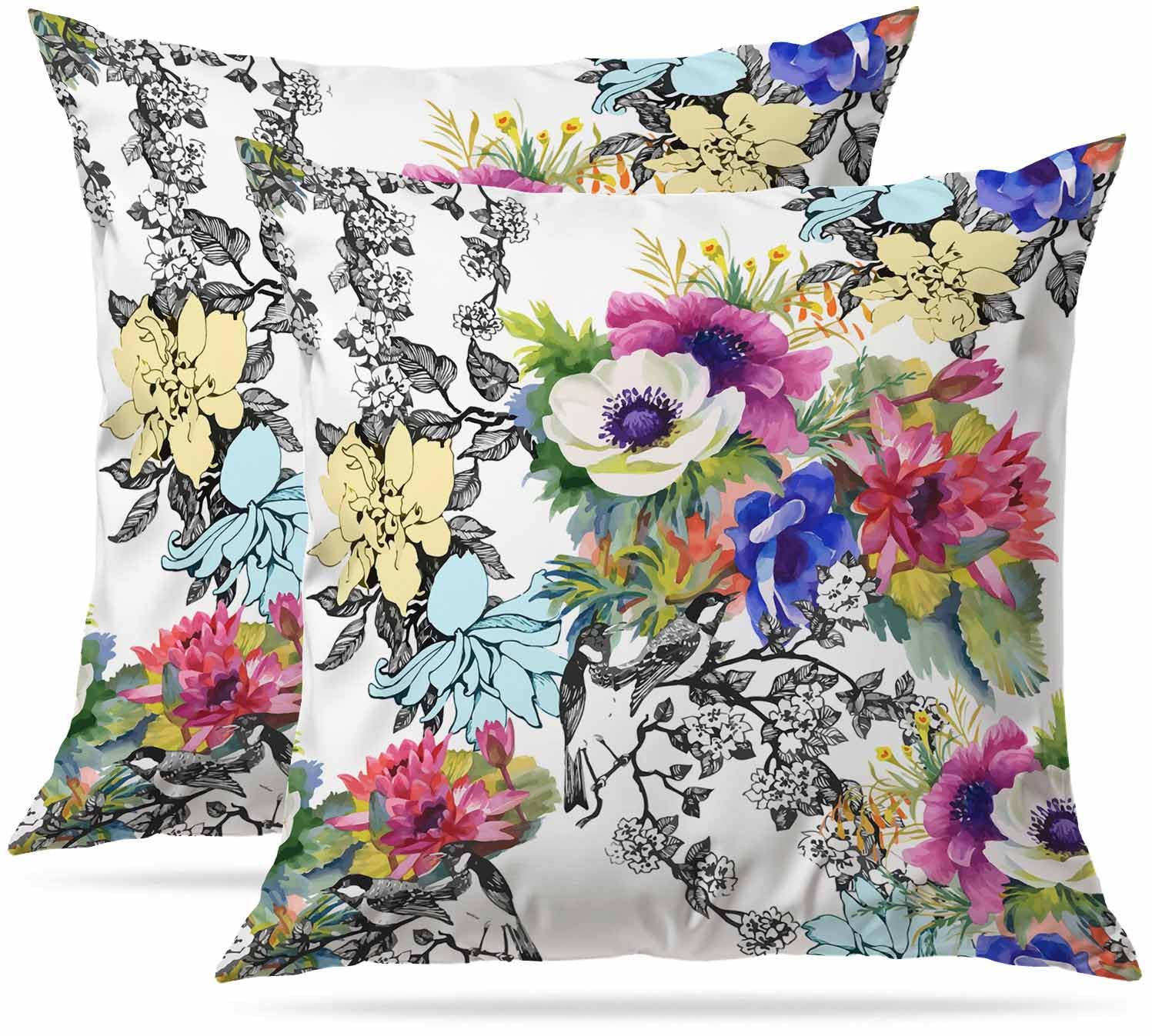Zovinex Colorful Garden Flowers Set Of 2 Pack Cushion Covers Soft Short Plush Throw Pillow Cover Home Pillow Case Pillowcases For Tent Park Bed Sofa Chair Bedroom Decorative Balcony 40X40cm 16X16inch
