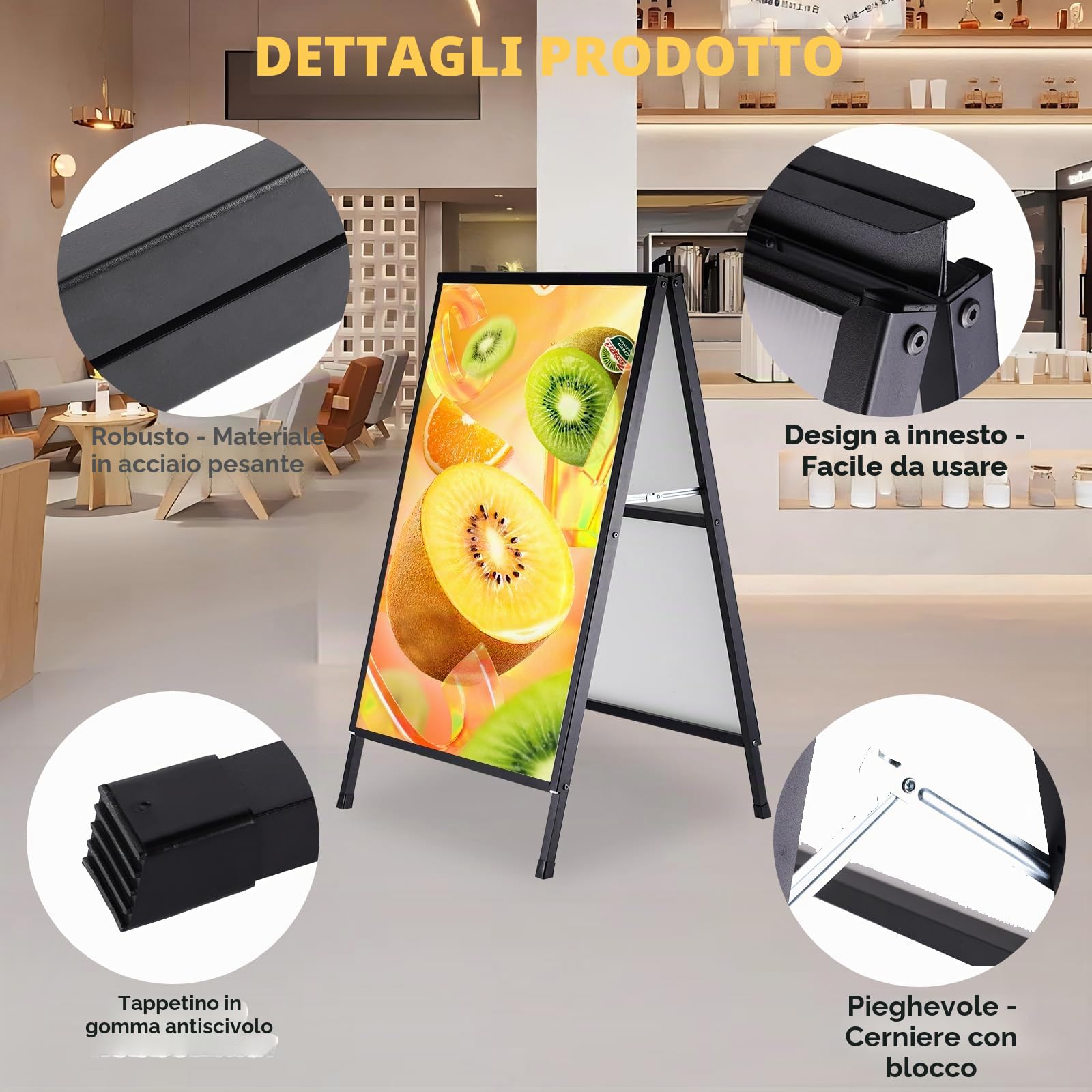YUCHENGTECH Cavalletto Pubblicitario per Esterno 60x90cm Porta Poster Bifacciale Supporto per Poster da Terra In Metallo Totem Pubblicitario per Bar Ristoranti Mostre Esterni
