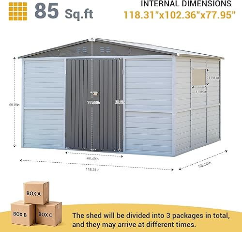 Miniatura 2 de Cobertizo de almacenamiento al aire libre de 8 x 10 pies con puertas con cerradura y techo de balbuceo, cobertizo de herramientas de jardín de