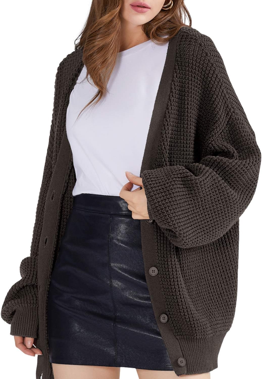 QUALFORTCardigan Sweaters for Women 100% Cotton Button-Down Long Sleeve Oversized Knit OuterwearOEKO-TEX STANDARD 100