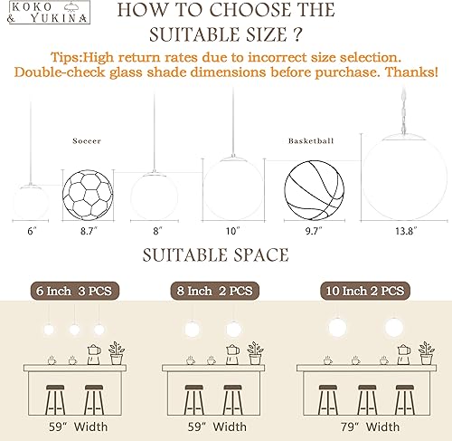 Miniatura 4 de KoKo&Yukina Lámpara colgante moderna de globo de cristal blanco con acabado de latón, contemporánea de mediados de siglo, ajustable, lámpara